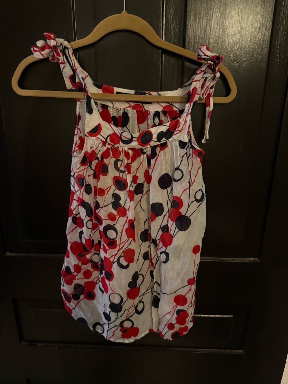 Zara White Tie-Shoulder Camisole with Red & Navy Dot Floral Print